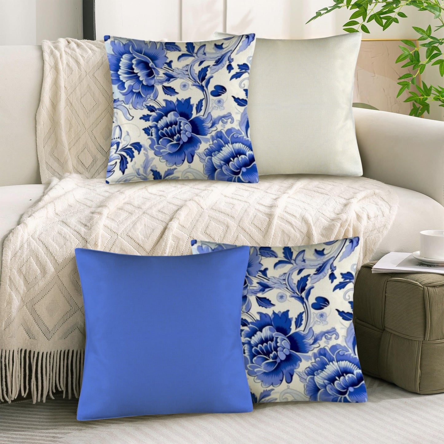 Blue Biloba Pillow Cover 4 Pack