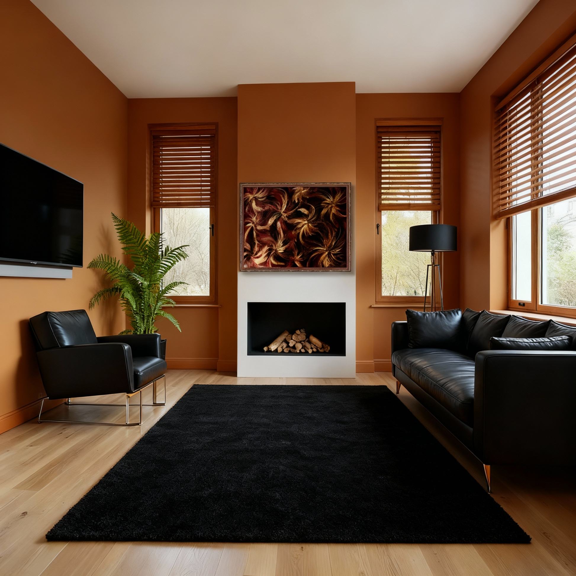 gold framed large painting of abstract waratah 