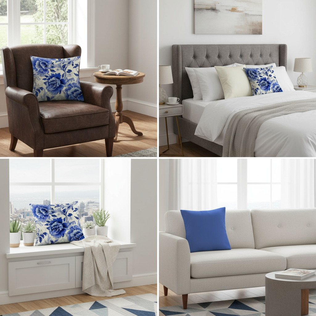 Blue Biloba Pillow Cover 4 Pack